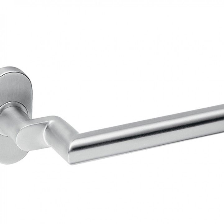 Lever handle Profile, with oval metallic rose O08M