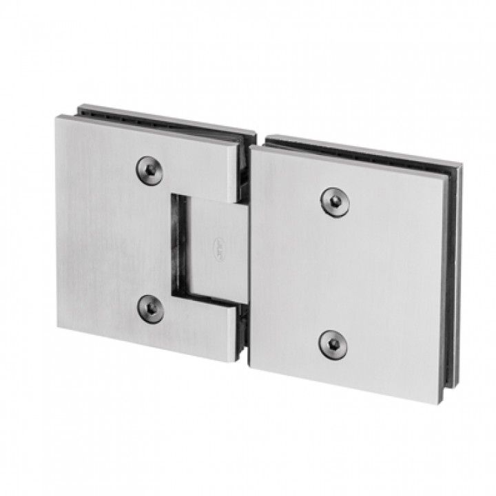 Glass to glass spring hinge with stop 