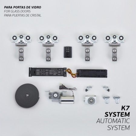 K7 AUTOMATIC SYSTEM | Roldanas e automatismo para porta de correr dupla em vidro - 150kg