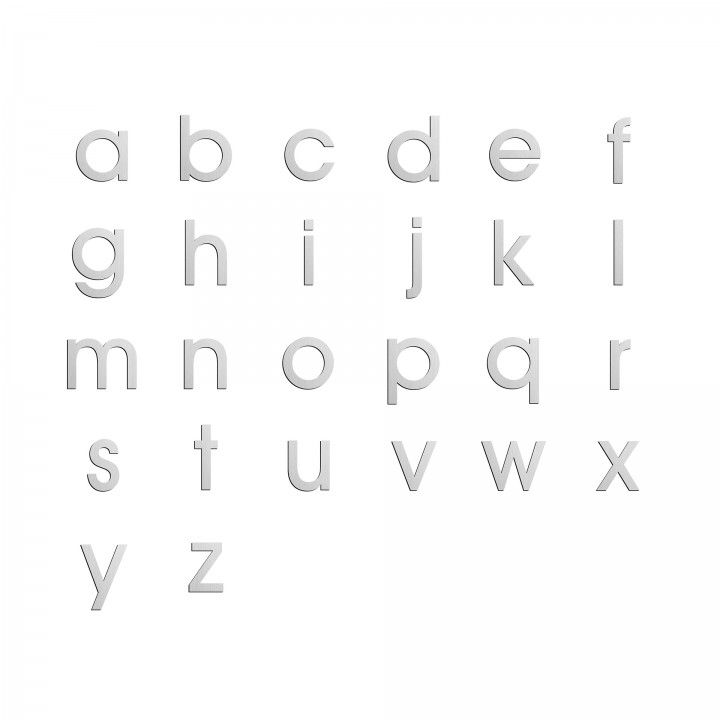 Lowercase alphabets with concealedfixing through strong adhesive