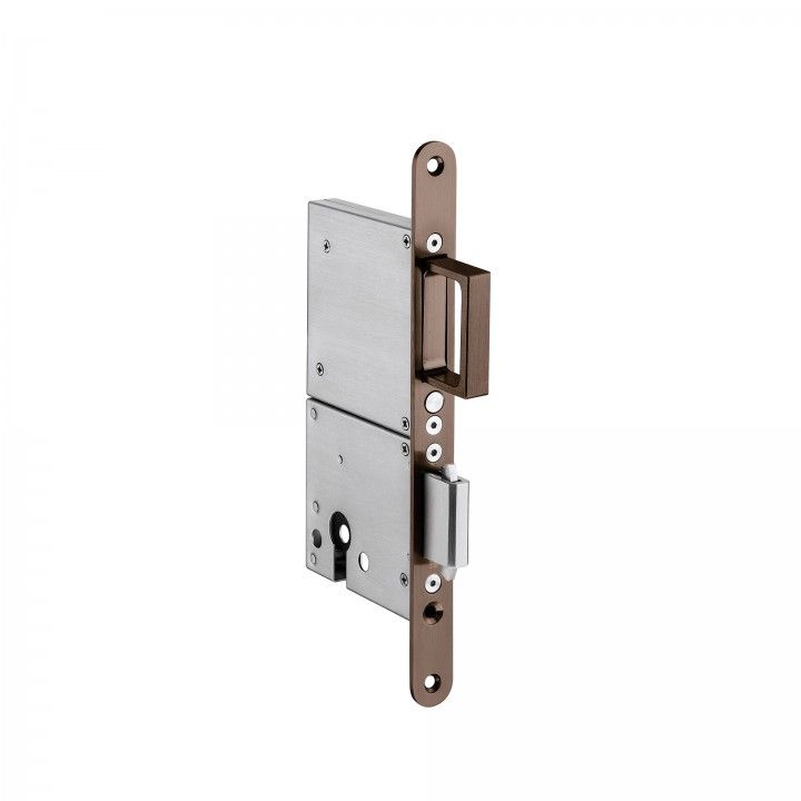 Sliding door lock with flush handle - Titanium Chocolate