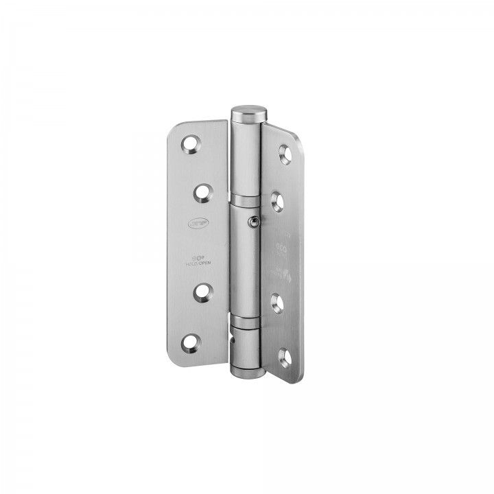 Spring hinge with two ballbearings, softclosing and 90º hold open