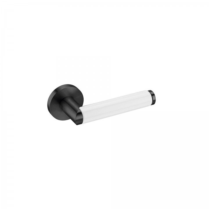 Puxador de porta "Link Porcelana White", com roseta metálica RC08M - Titanium Black