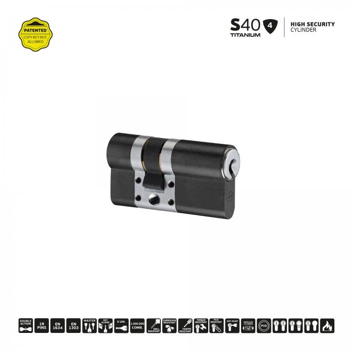 S40 - High security cylinder (10x70mm) - Titanium Black