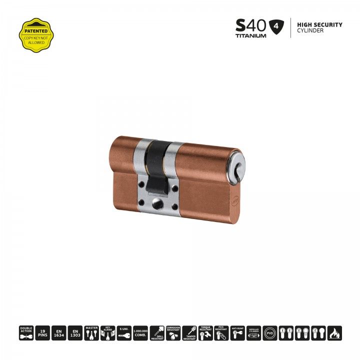 S40 - High security cylinder (10x70mm) - Titanium Copper