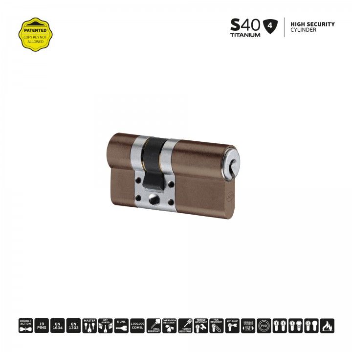 S40 - High security cylinder (10x70mm) - Titanium Chocolate