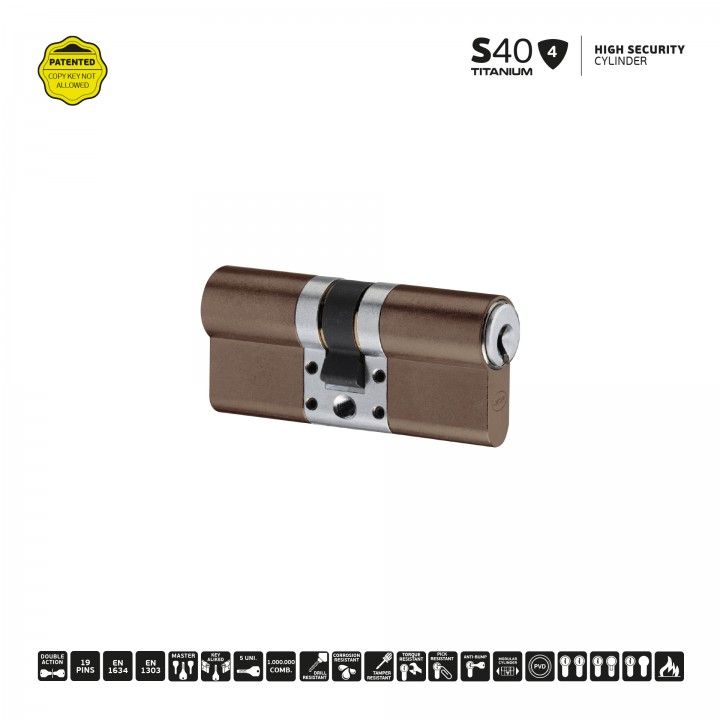 S40 - Cilindro de alta seguridad (30x70mm) - Titanium Chocolate