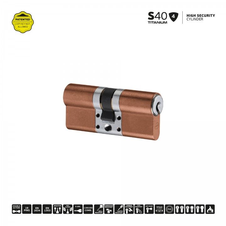 S40 - High security cylinder (30x70mm) - Titanium Copper