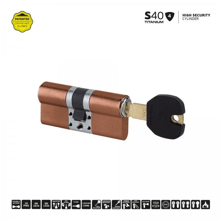 S40 - Cilindro de alta segurana (30x70mm) - Titanium Copper
