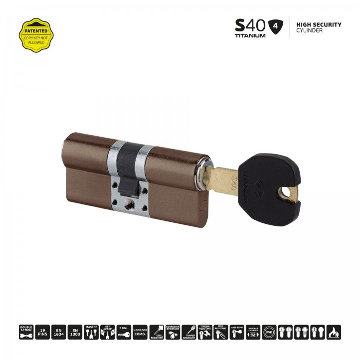 S40 - High security cylinder (30x70mm) - Titanium Chocolate