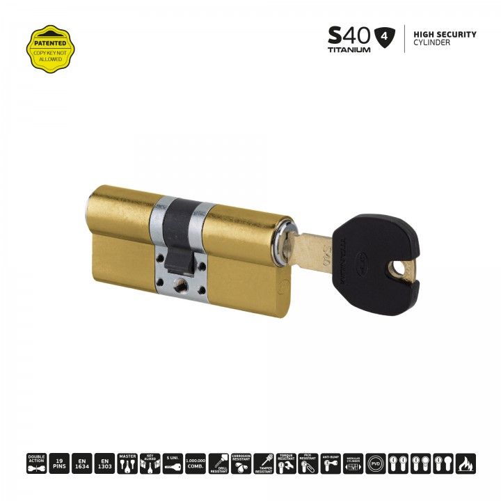 S40 - Cilindro de alta segurana (35x65mm) - Titanium Gold