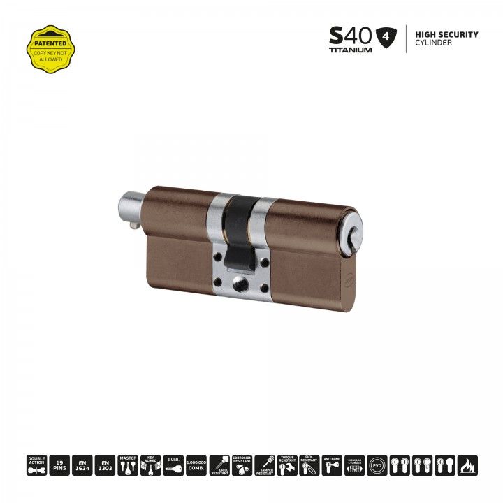 S40 - High security cylinder without button  - Titanium Chocolate