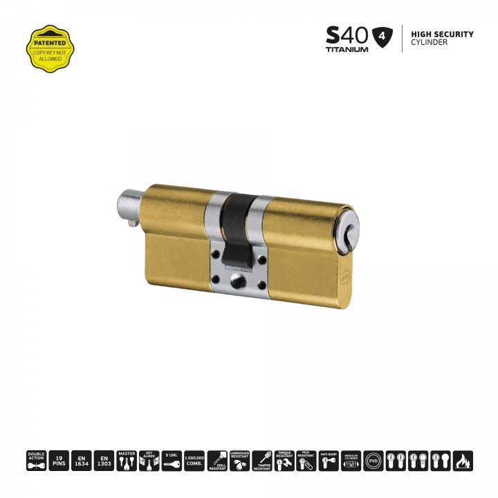 S40 - Cilindro de alta segurana sem boto - Titanium Gold