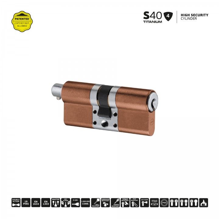 S40 - High security cylinder without button - Titanium Copper