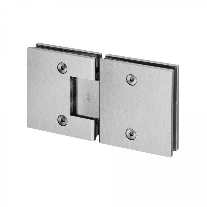 Glass to glass spring hinge with stop